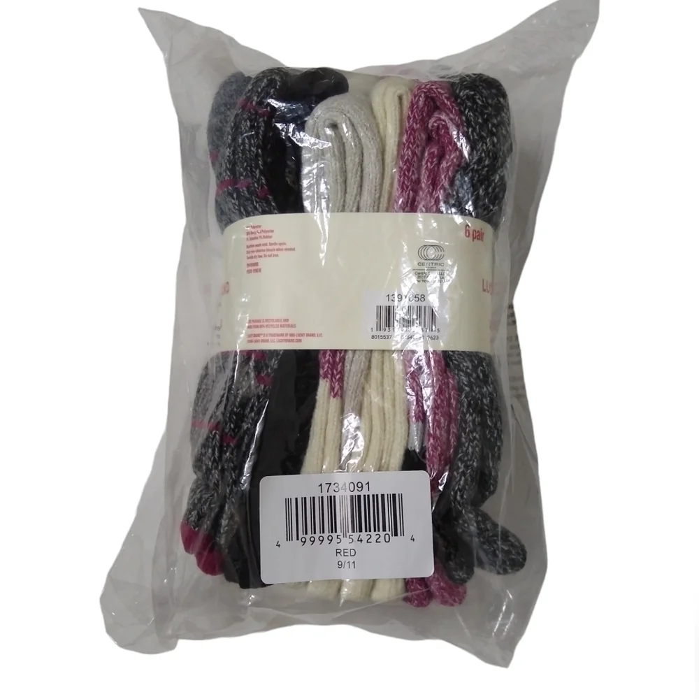 Lucky Brand Boot Socks Women's 6-pair Gray Black Pink/Purple White